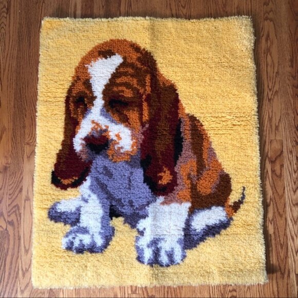 Large vintage hound dog latch hook fibre art/ rug - Picture 1 of 4
